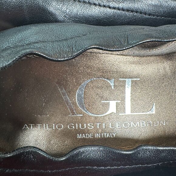 AGL Black Leather Chunky Heel Studded Pointed Cap Toe Heels Size 37.5 (US 7) - Picture 3 of 9